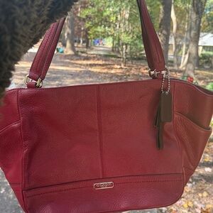 NWT Coach Black Cherry Leather Carrie Tote